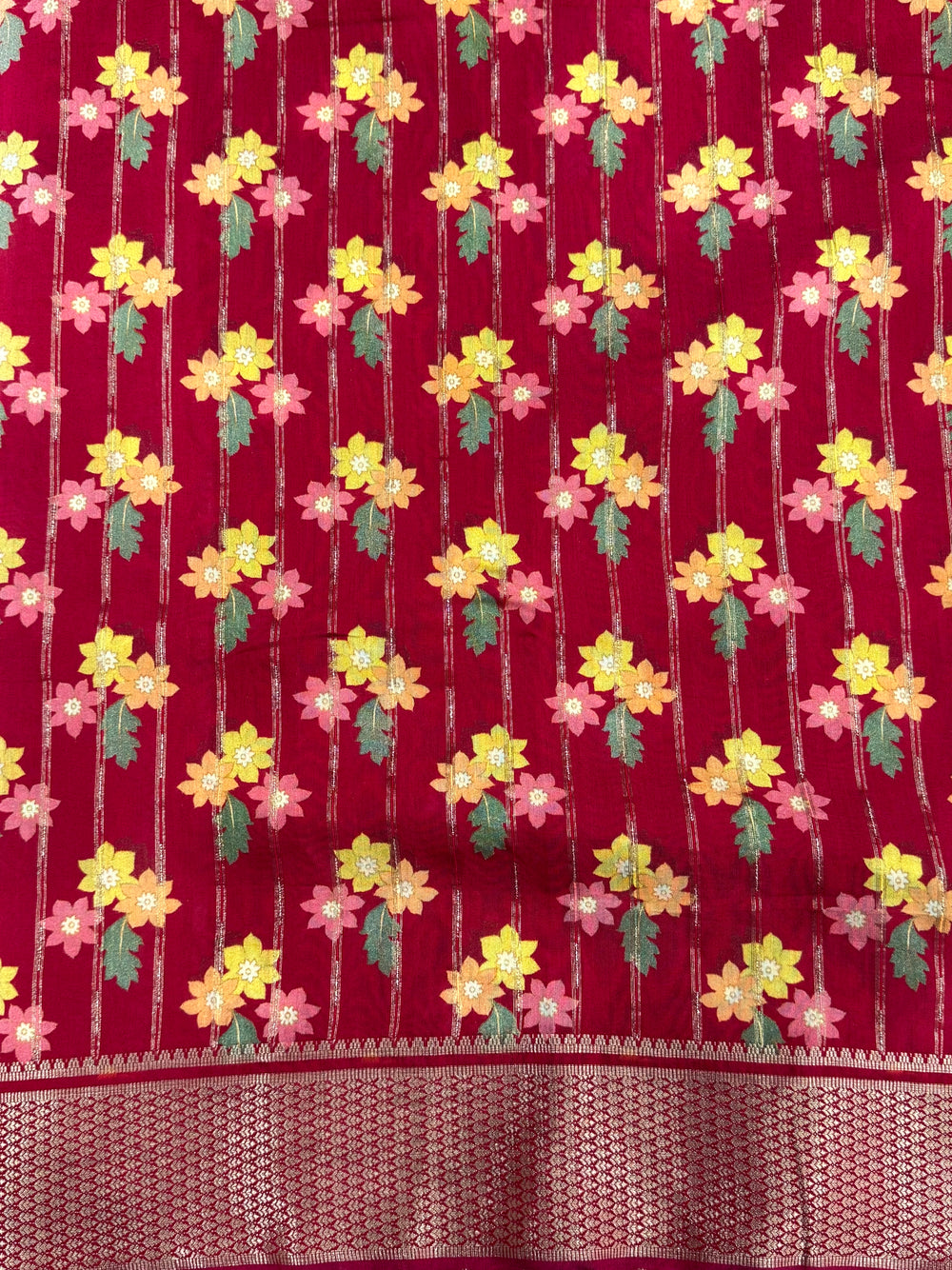 Maroon Cotton Viscose Floral Saree
