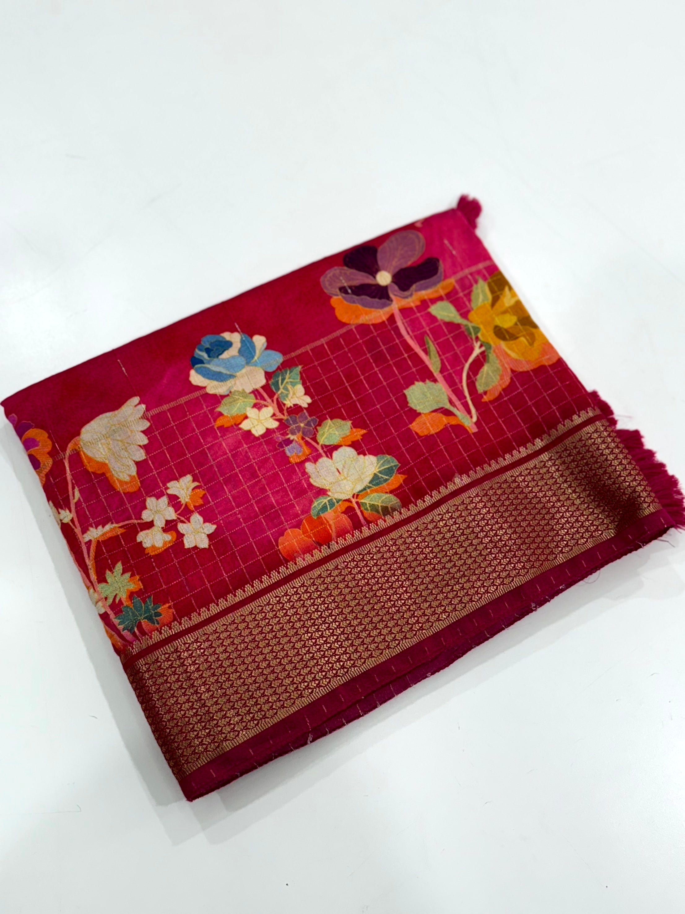Rose Cotton Viscose Floral Saree