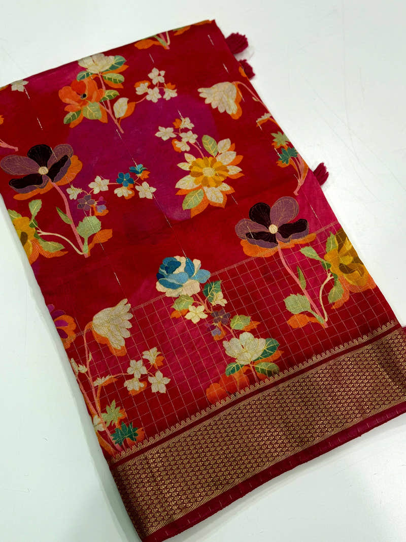 Rose Cotton Viscose Floral Saree