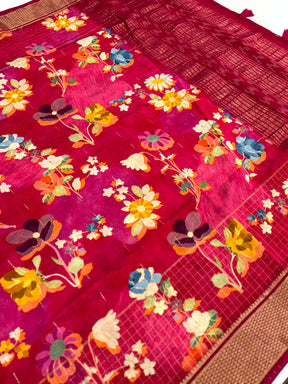 Rose Cotton Viscose Floral Saree