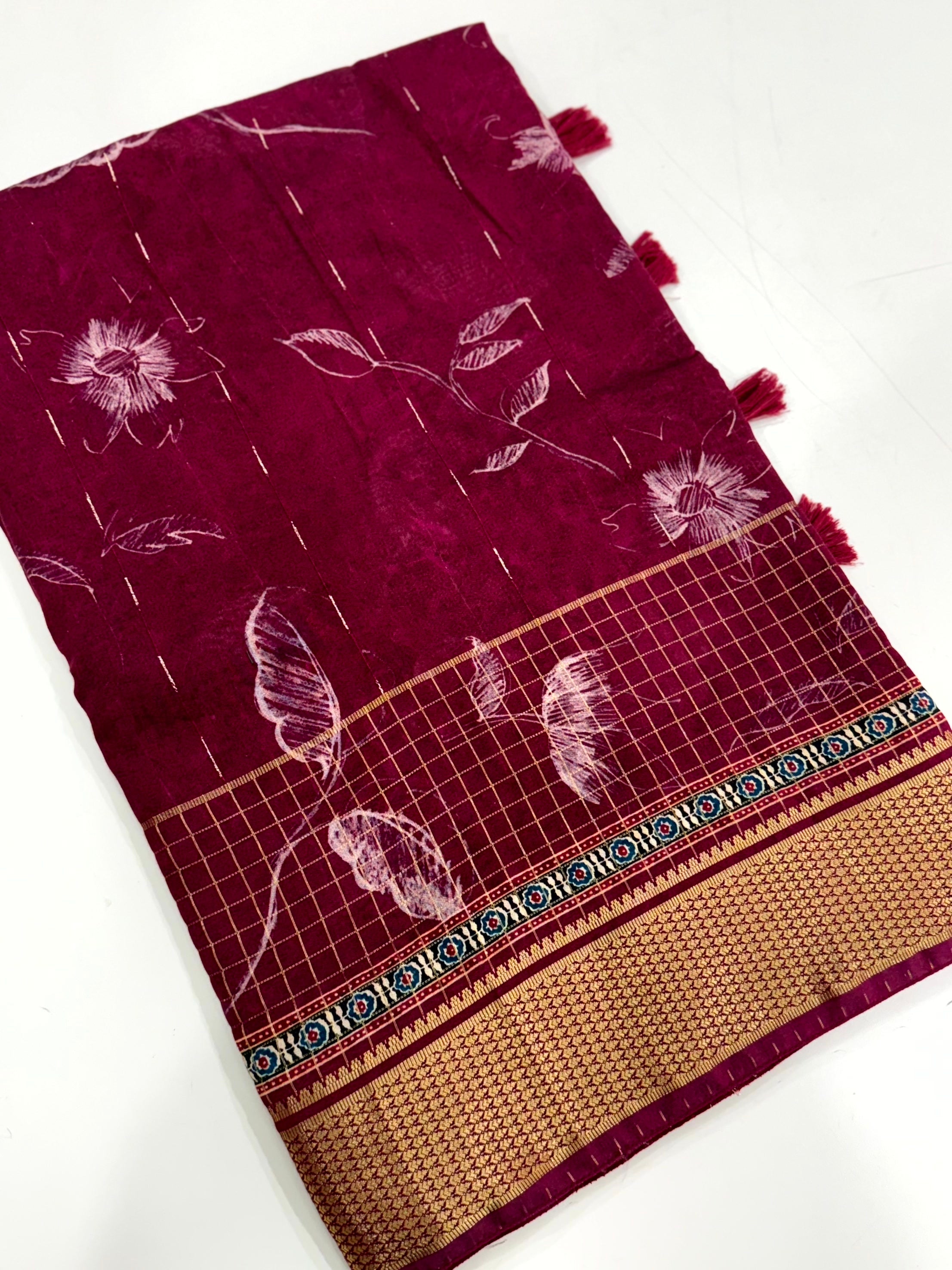 Elegant Wine Cotton Viscose Saree
