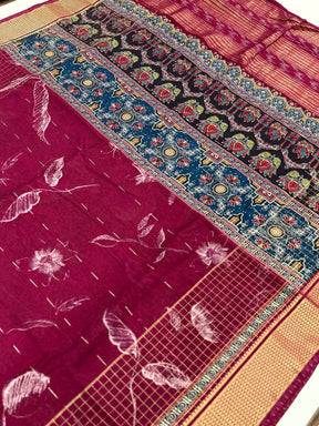 Elegant Wine Cotton Viscose Saree