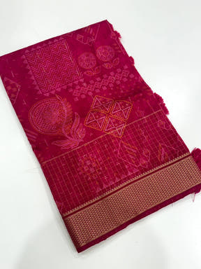 Rose Pink Cotton Viscose Ajrakh Saree