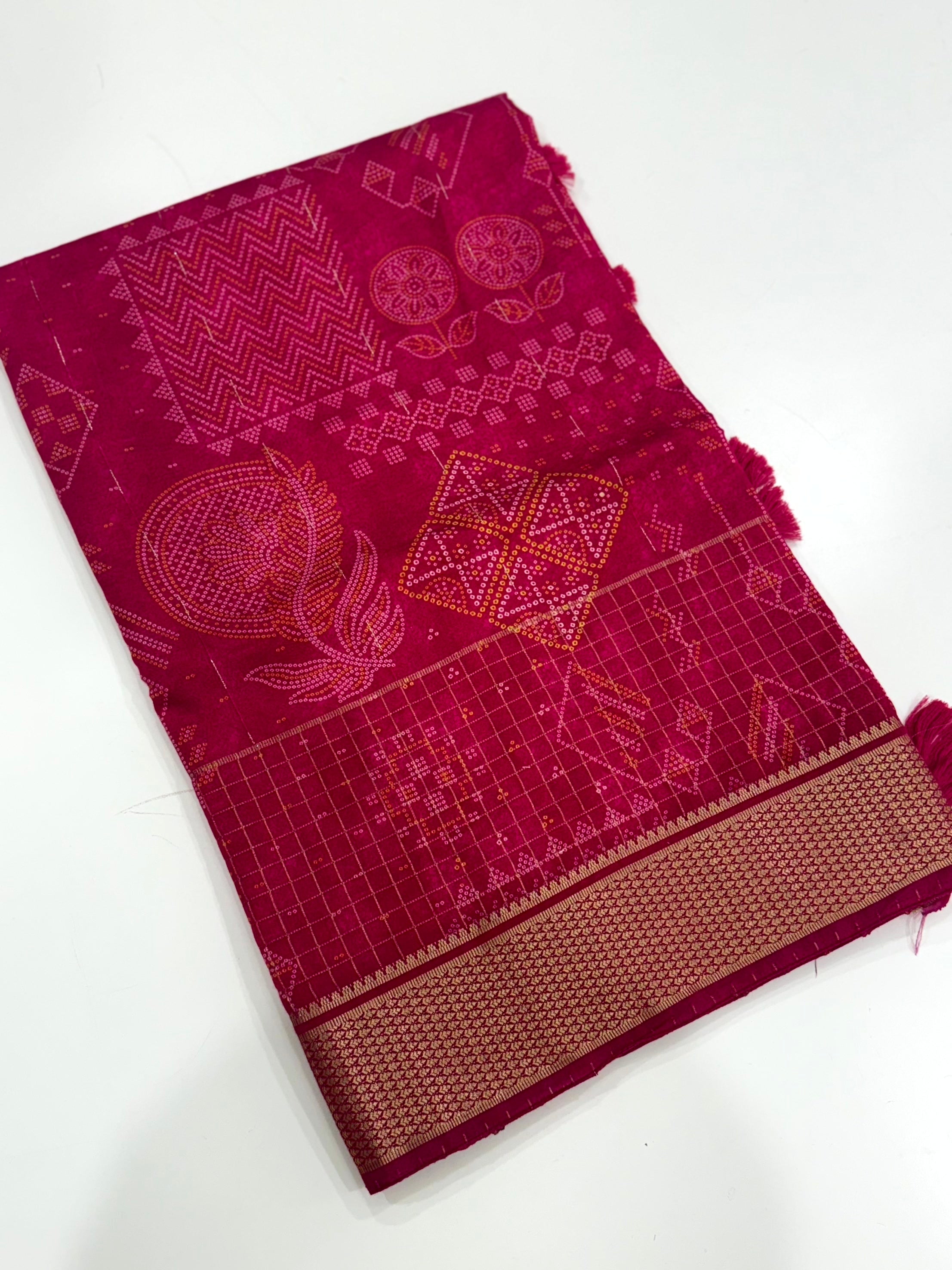 Rose Pink Cotton Viscose Ajrakh Saree