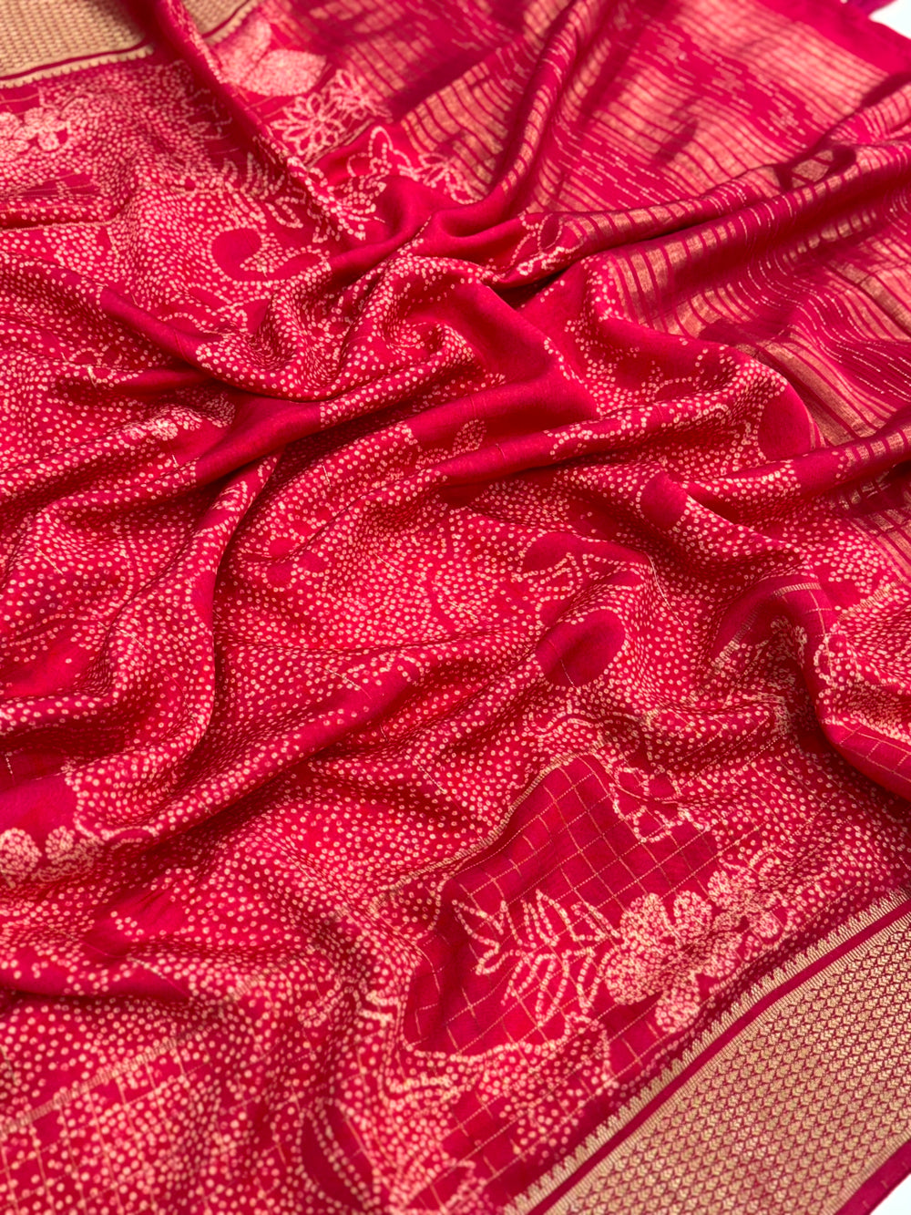 Rose Red Cotton Viscose Bandhej Saree