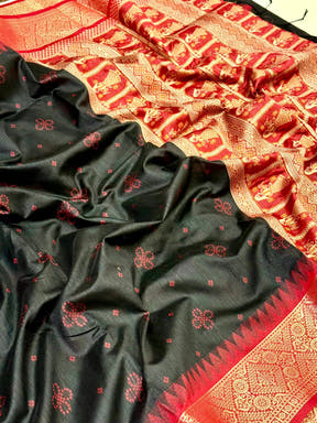 Black Crystal Raw Silk Kanchi Pattu Saree