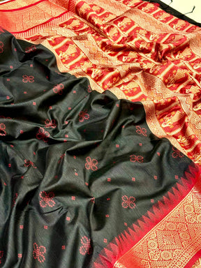 Black Crystal Raw Silk Kanchi Pattu Saree