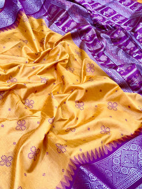 Yellow Crystal Raw Silk Kanchi Pattu Saree