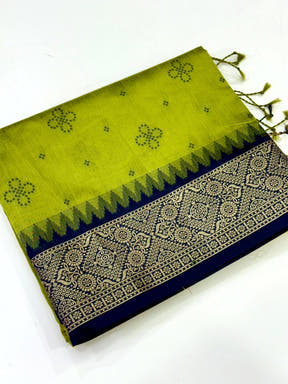Green Crystal Raw Silk Kanchi Pattu Saree