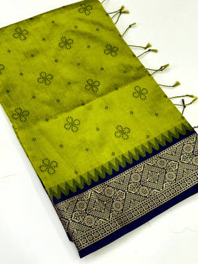 Green Crystal Raw Silk Kanchi Pattu Saree