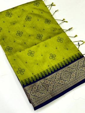 Green Crystal Raw Silk Kanchi Pattu Saree
