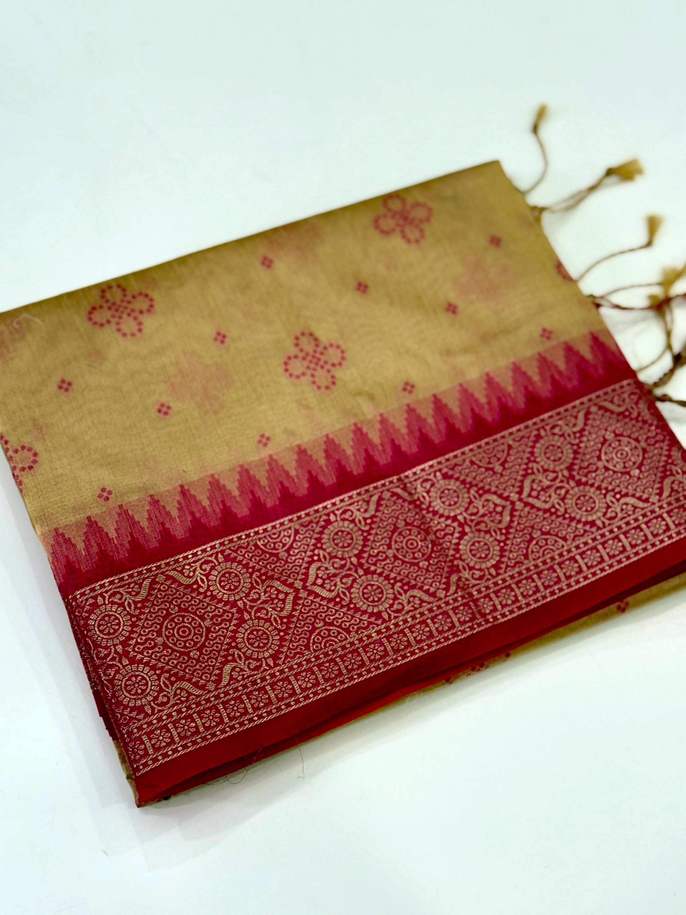 Cream Crystal Raw Silk Kanchi Pattu Saree
