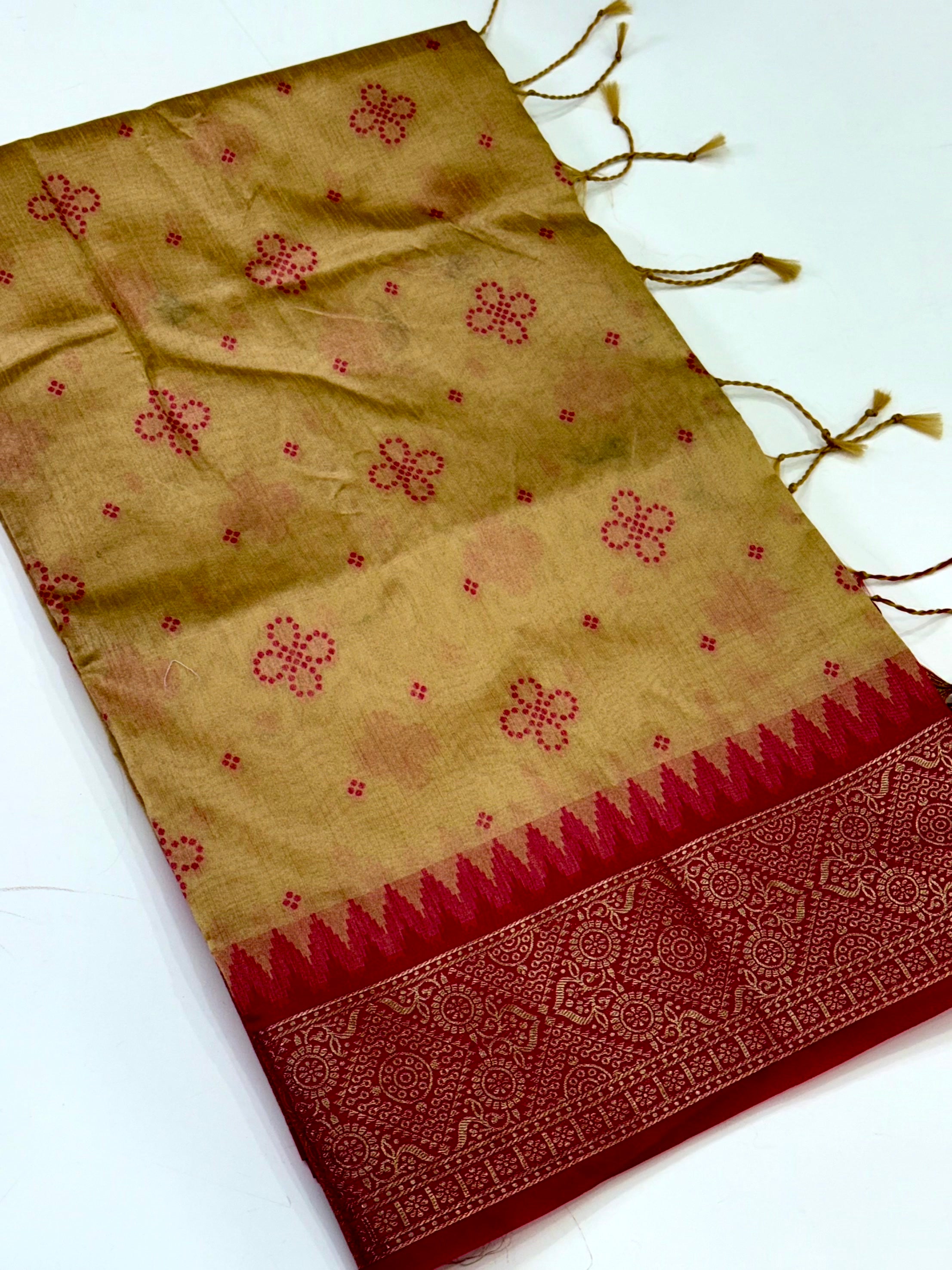 Cream Crystal Raw Silk Kanchi Pattu Saree