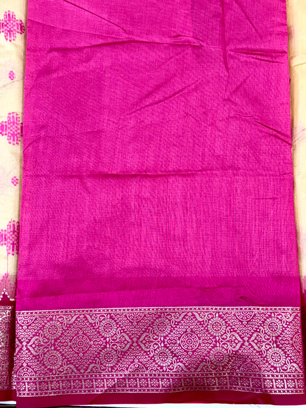 Cream Crystal Raw Silk Kanchi Pattu Saree