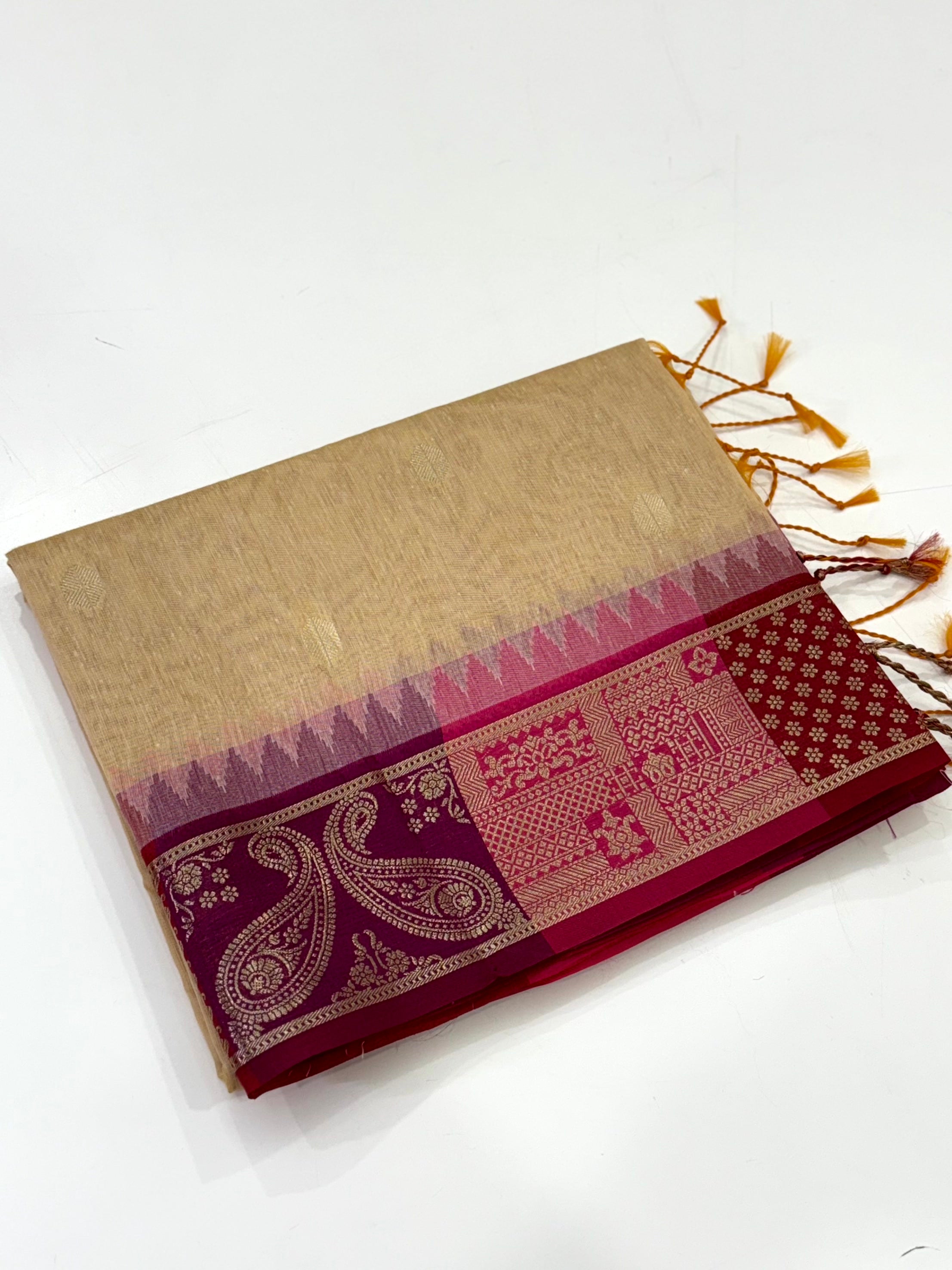 Cream Soft Mull Kanchi Pattu Saree