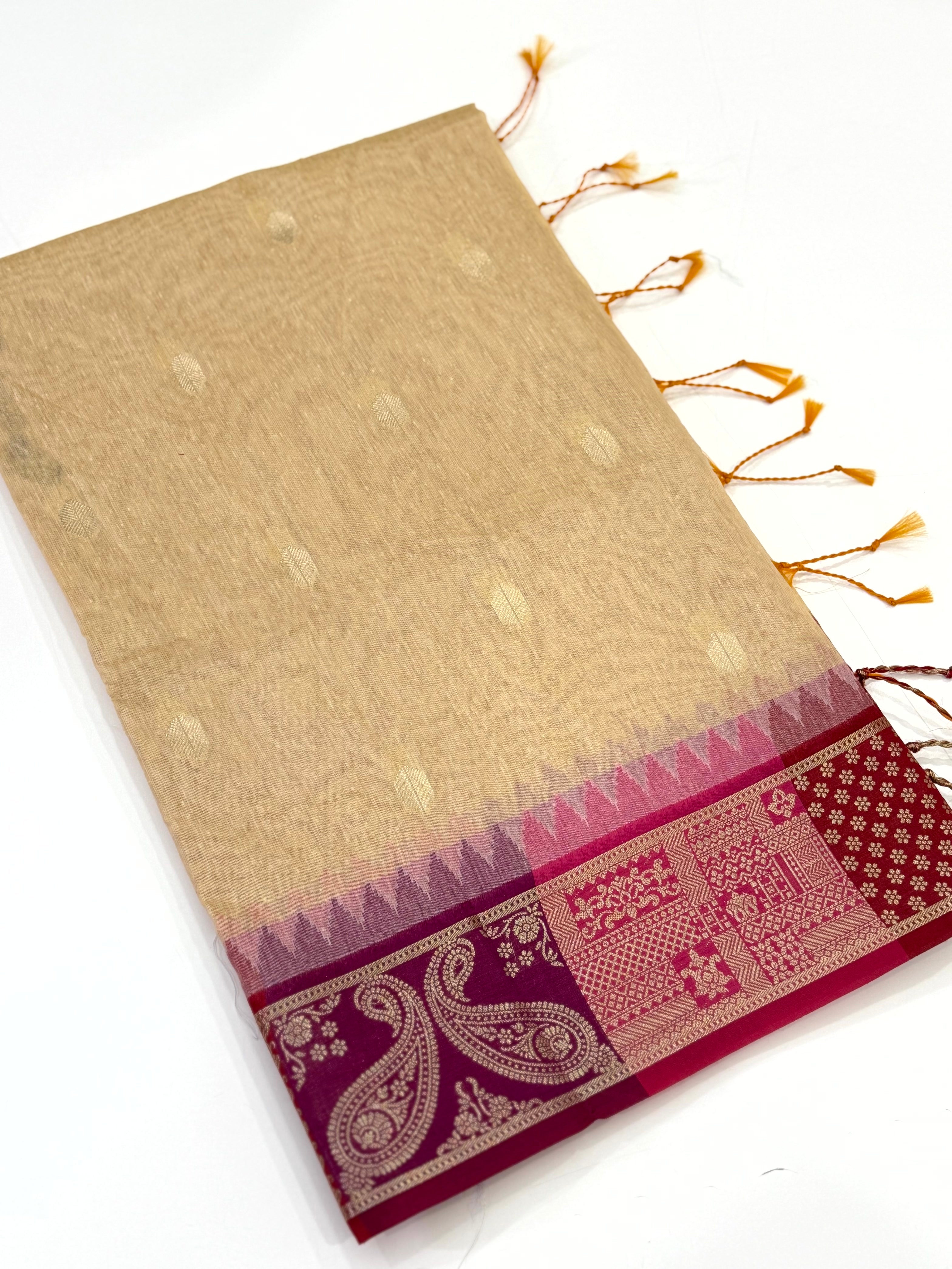 Cream Soft Mull Kanchi Pattu Saree
