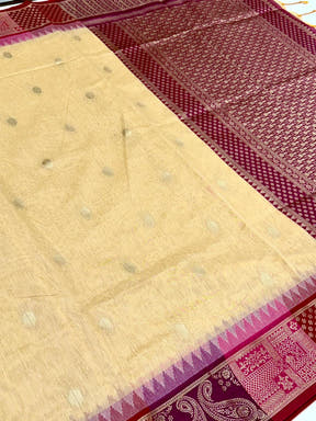 Cream Soft Mull Kanchi Pattu Saree