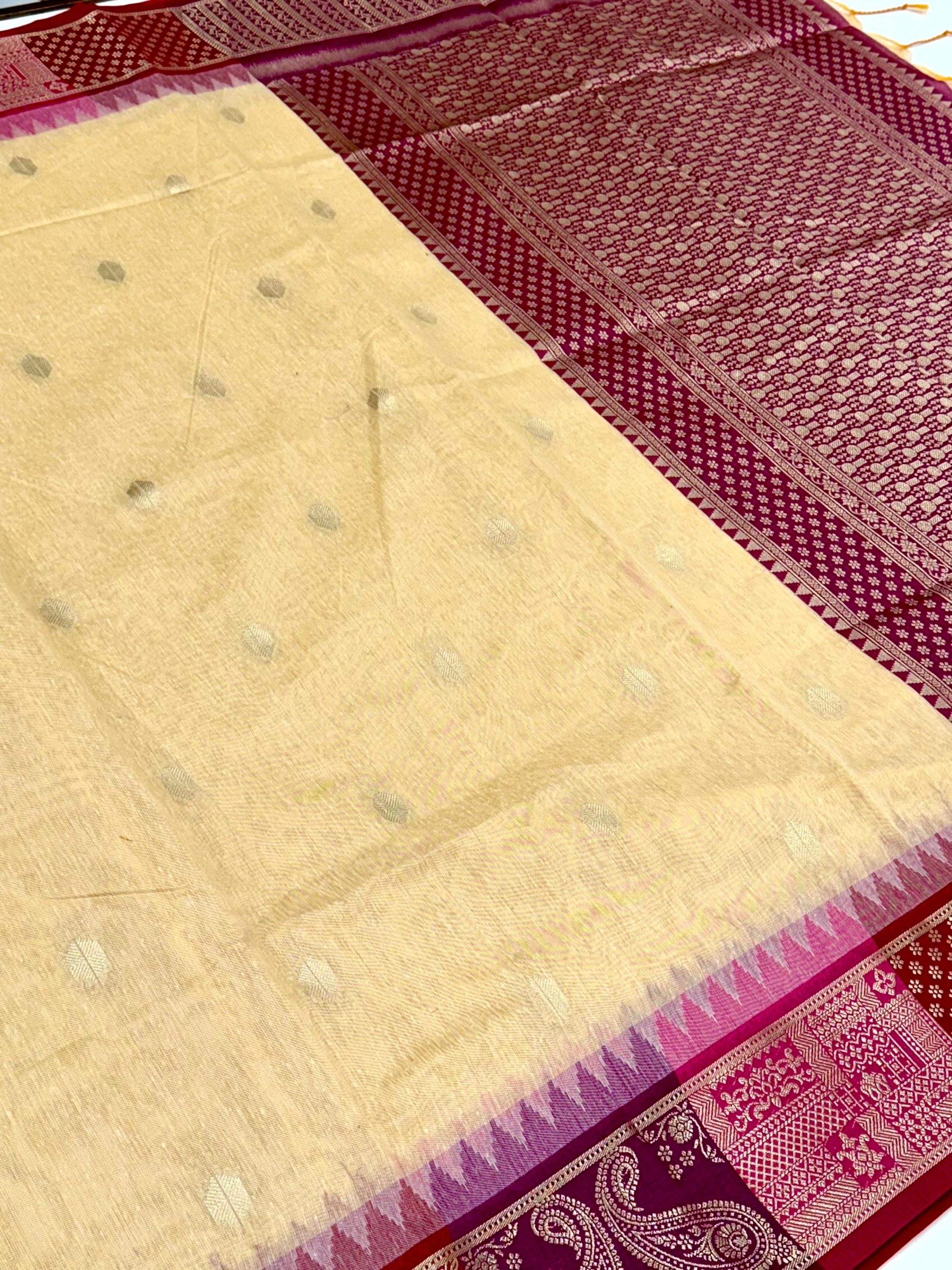 Cream Soft Mull Kanchi Pattu Saree