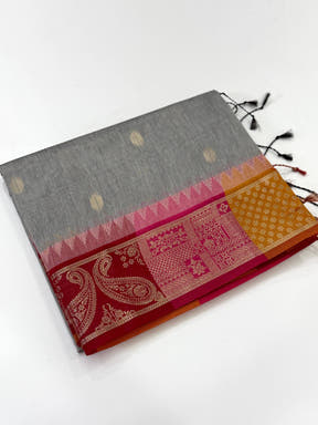 Grey Soft Mull Kanchi Pattu Saree