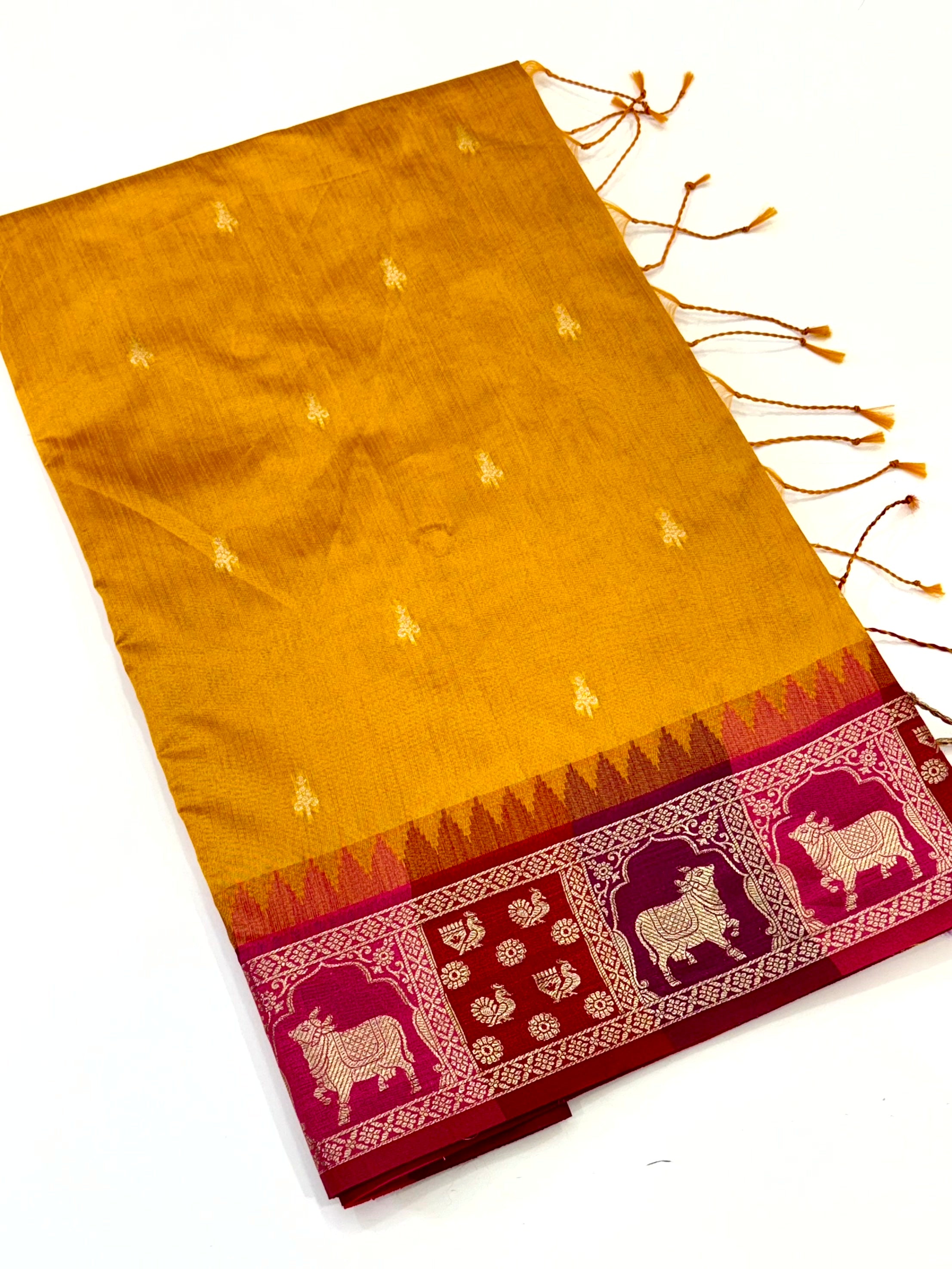 Yellow Minakari Kanchi Pattu Raw Silk Saree