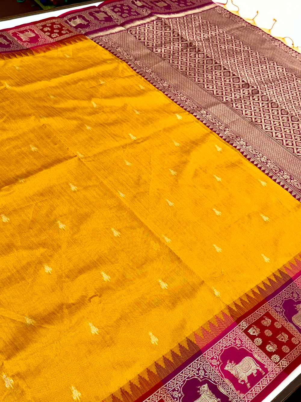 Yellow Minakari Kanchi Pattu Raw Silk Saree