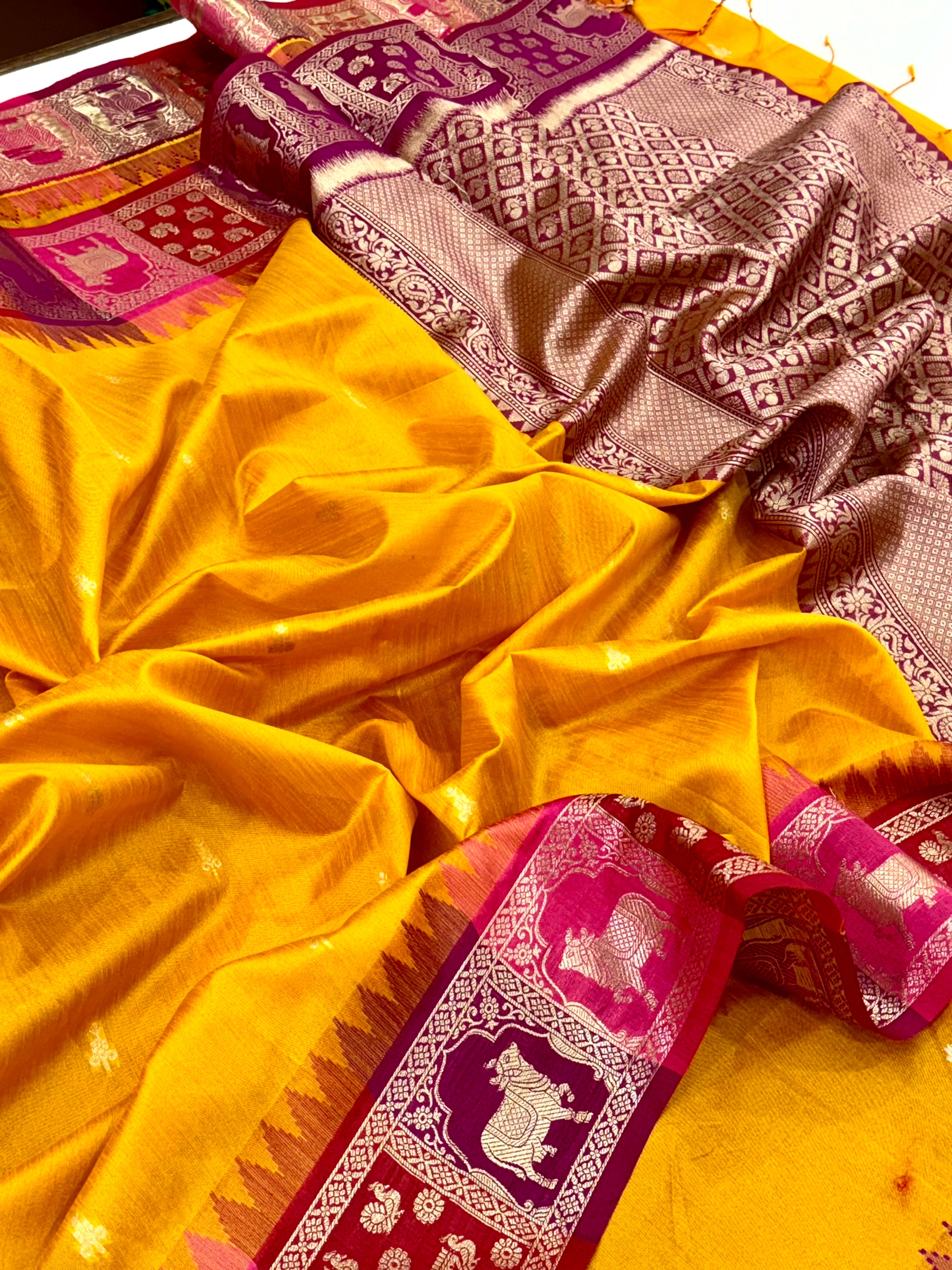 Yellow Minakari Kanchi Pattu Raw Silk Saree