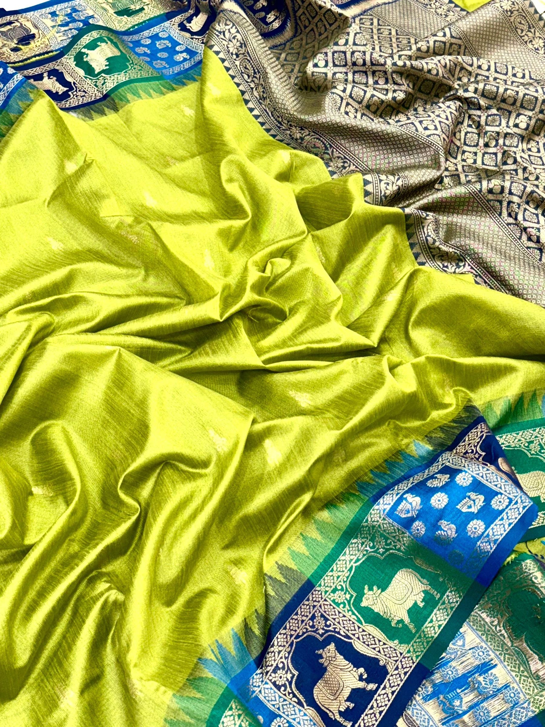 Green Minakari Kanchi Pattu Raw Silk Saree