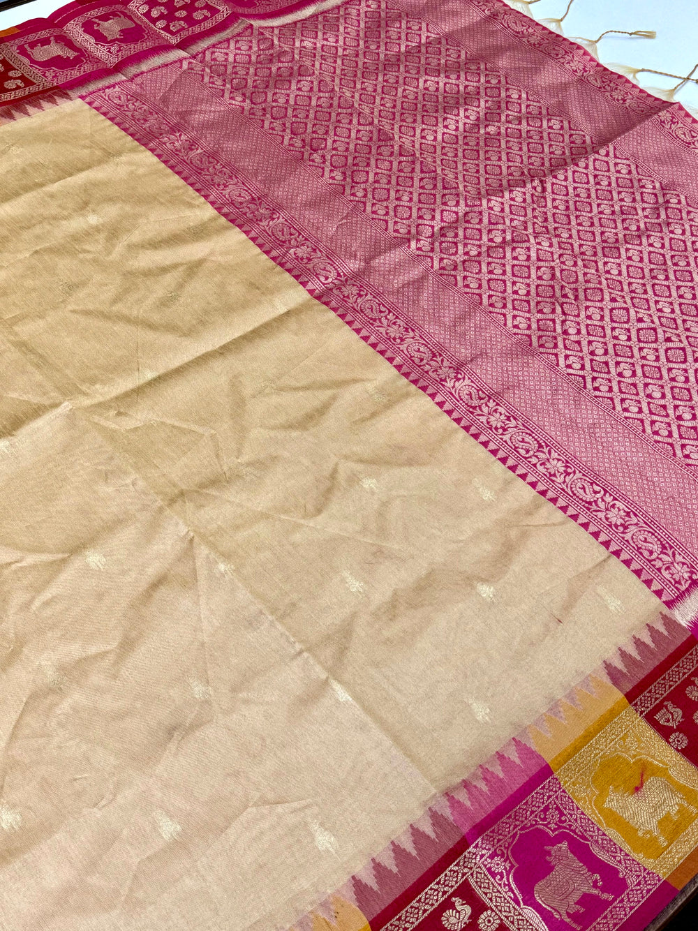 Cream Minakari Kanchi Pattu Raw Silk Saree