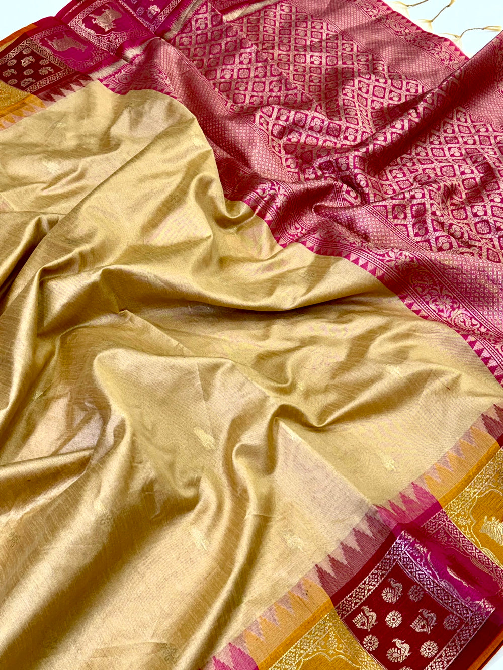 Cream Minakari Kanchi Pattu Raw Silk Saree