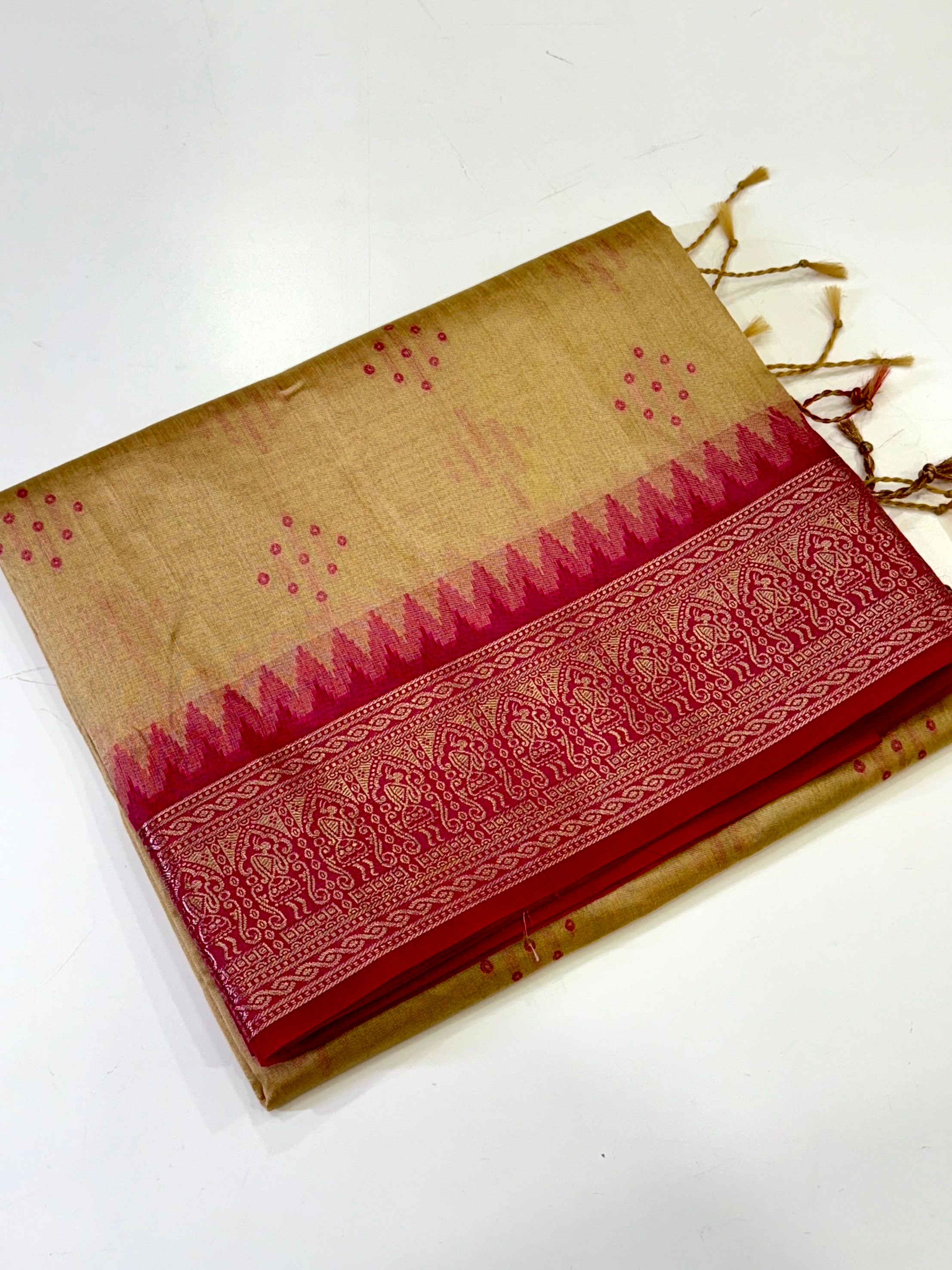 Cream Bandhej Weave Kanchi Pattu Saree