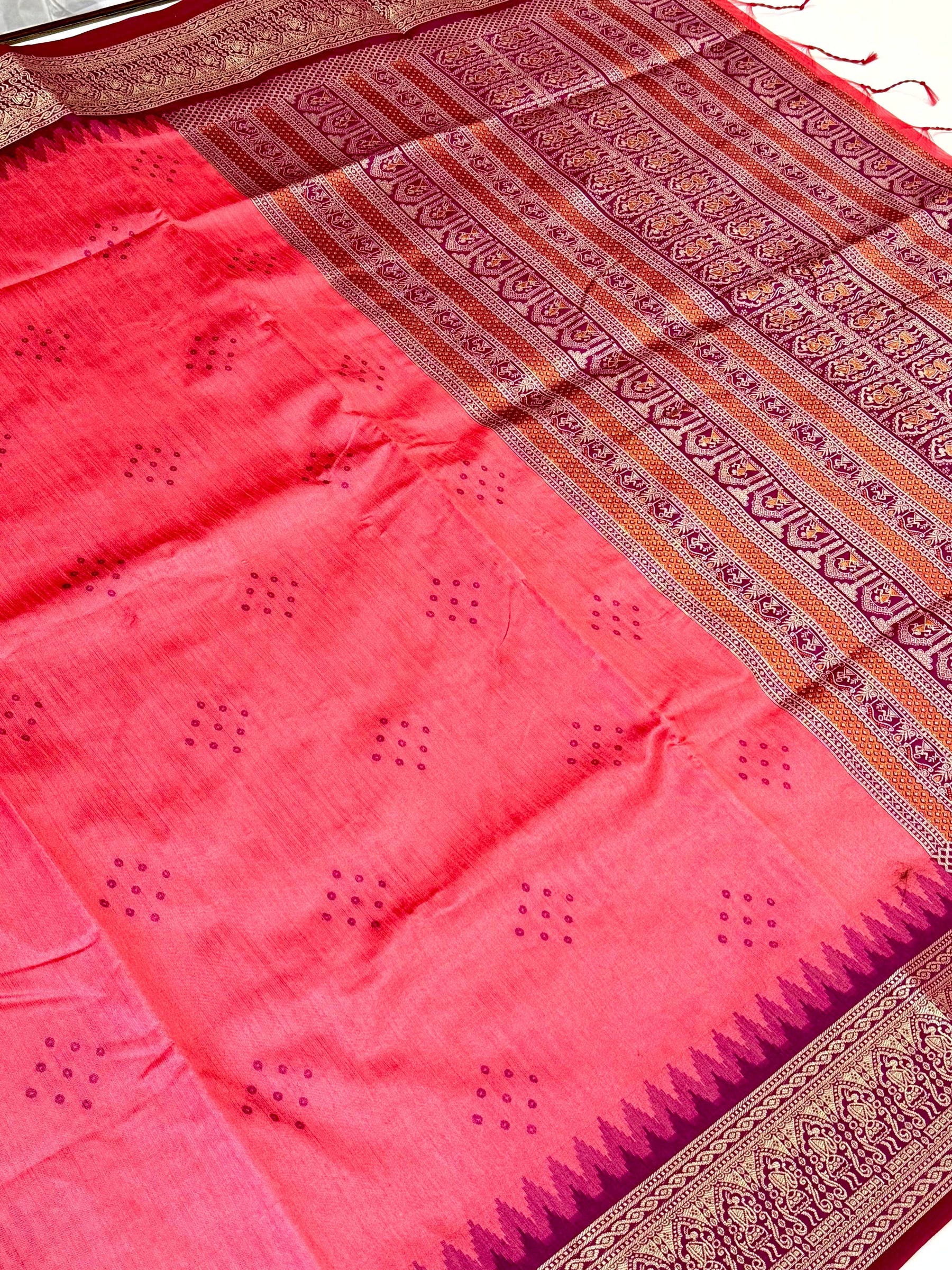 Pink Bandhej Weave Kanchi Pattu Saree