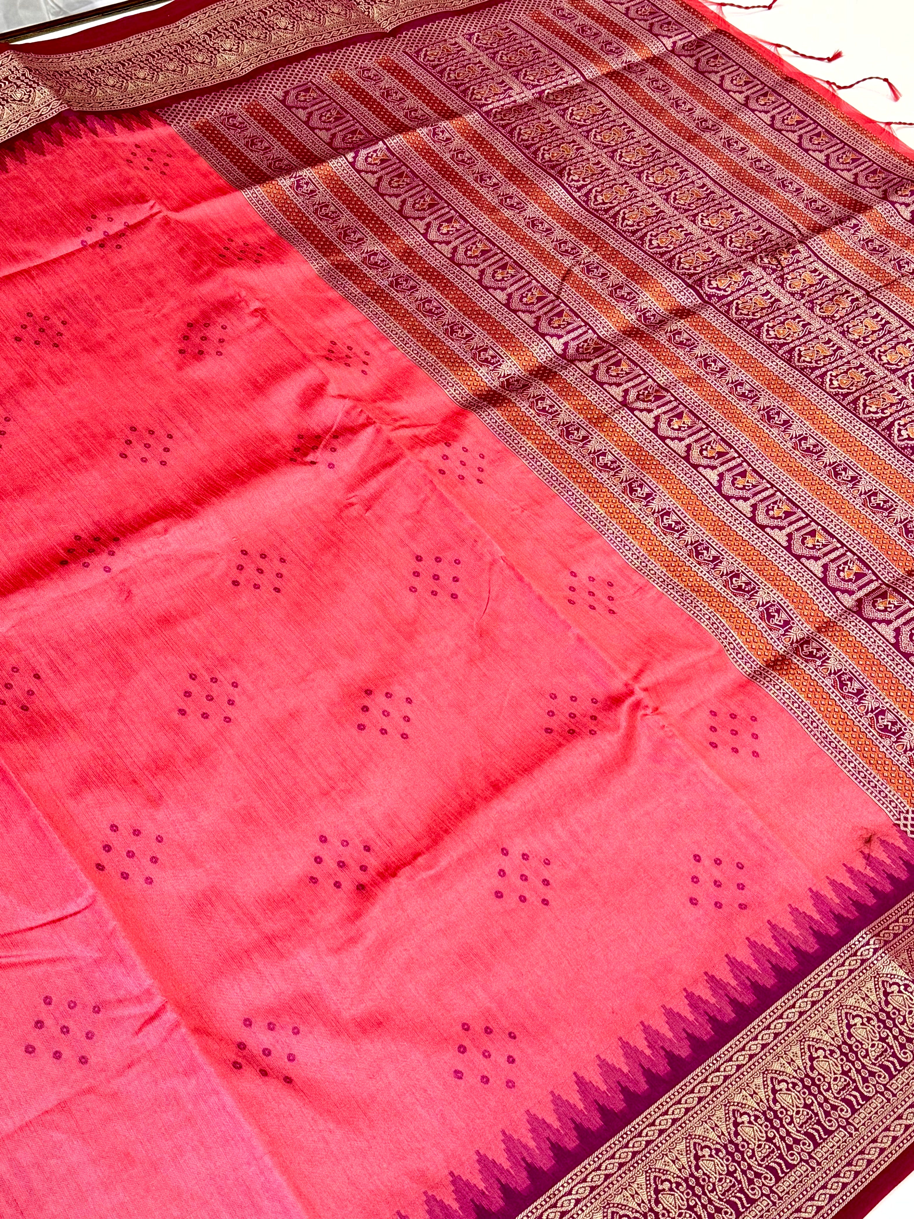 Pink Bandhej Weave Kanchi Pattu Saree