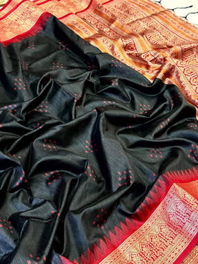 Black Bandhej Weave Kanchi Pattu Saree