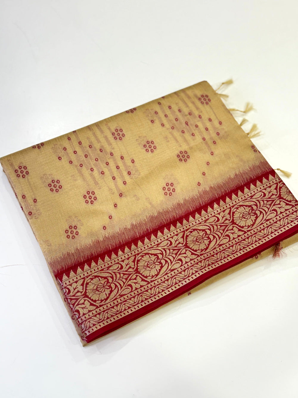 Cream Bandhej Pochampally Raw Silk Saree