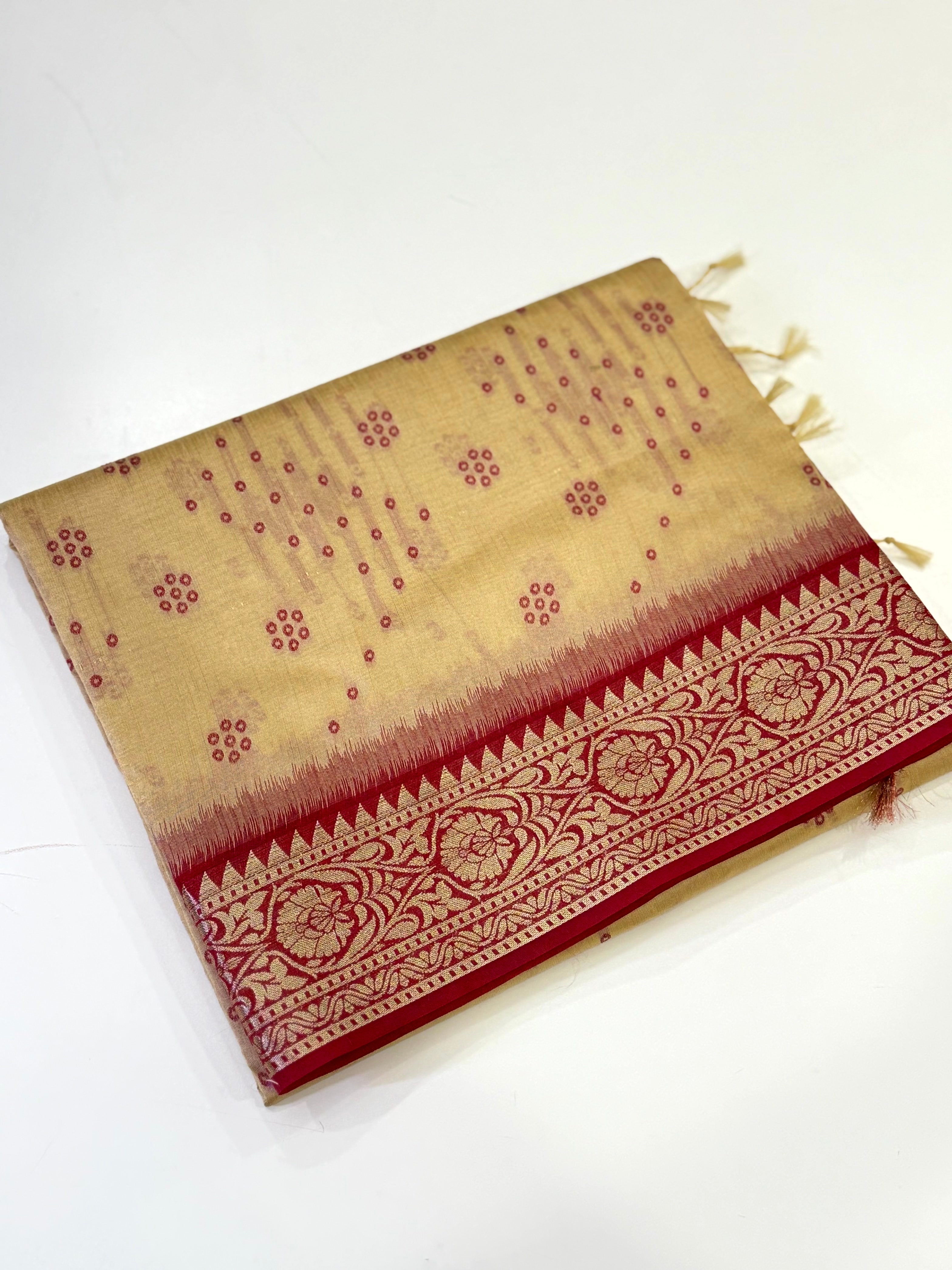 Cream Bandhej Pochampally Raw Silk Saree