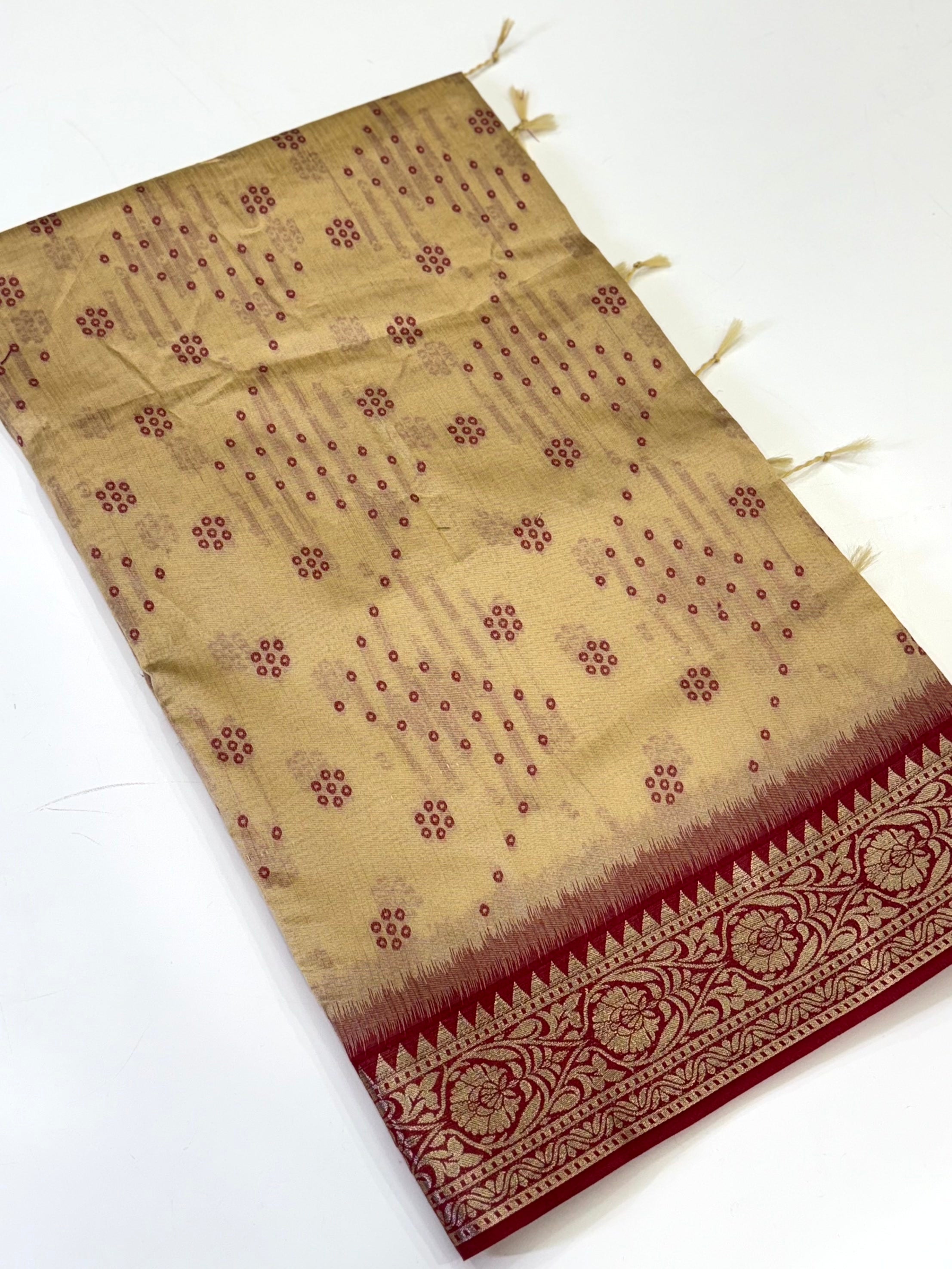 Cream Bandhej Pochampally Raw Silk Saree