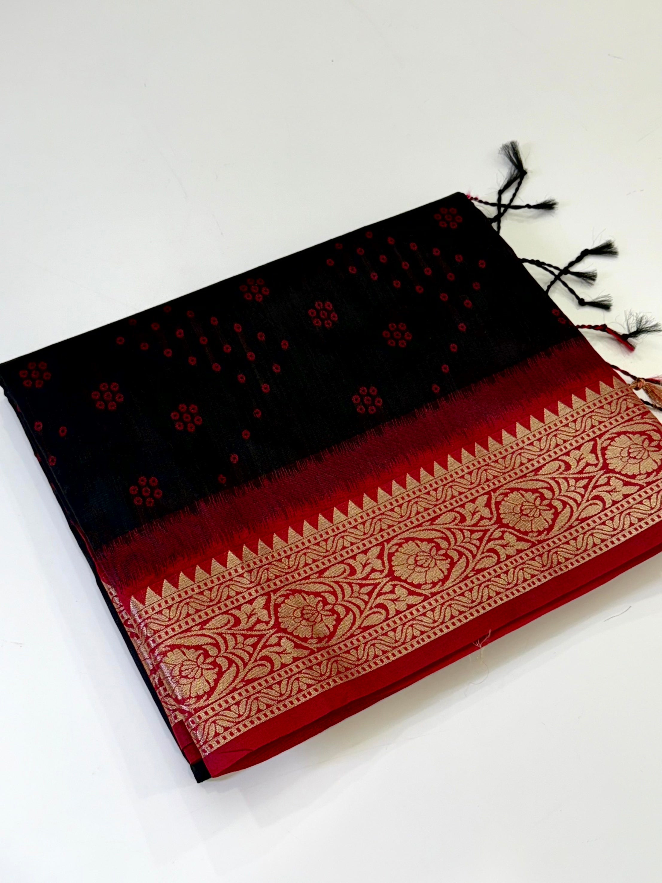 Black Bandhej Pochampally Raw Silk Saree