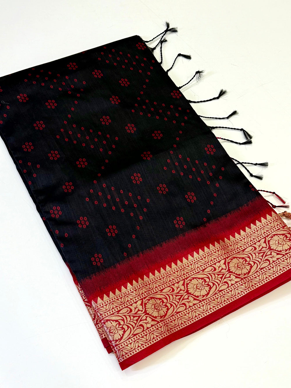Black Bandhej Pochampally Raw Silk Saree