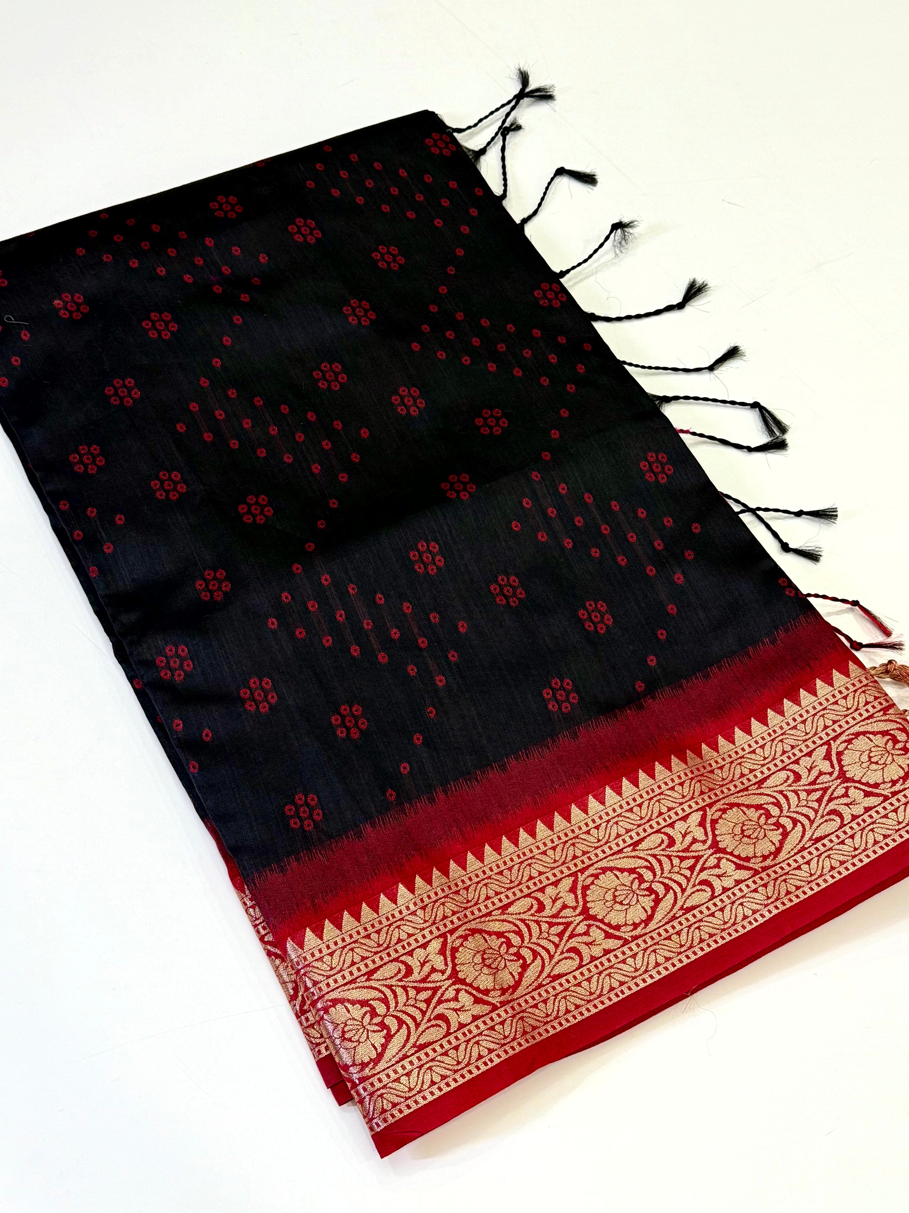 Black Bandhej Pochampally Raw Silk Saree