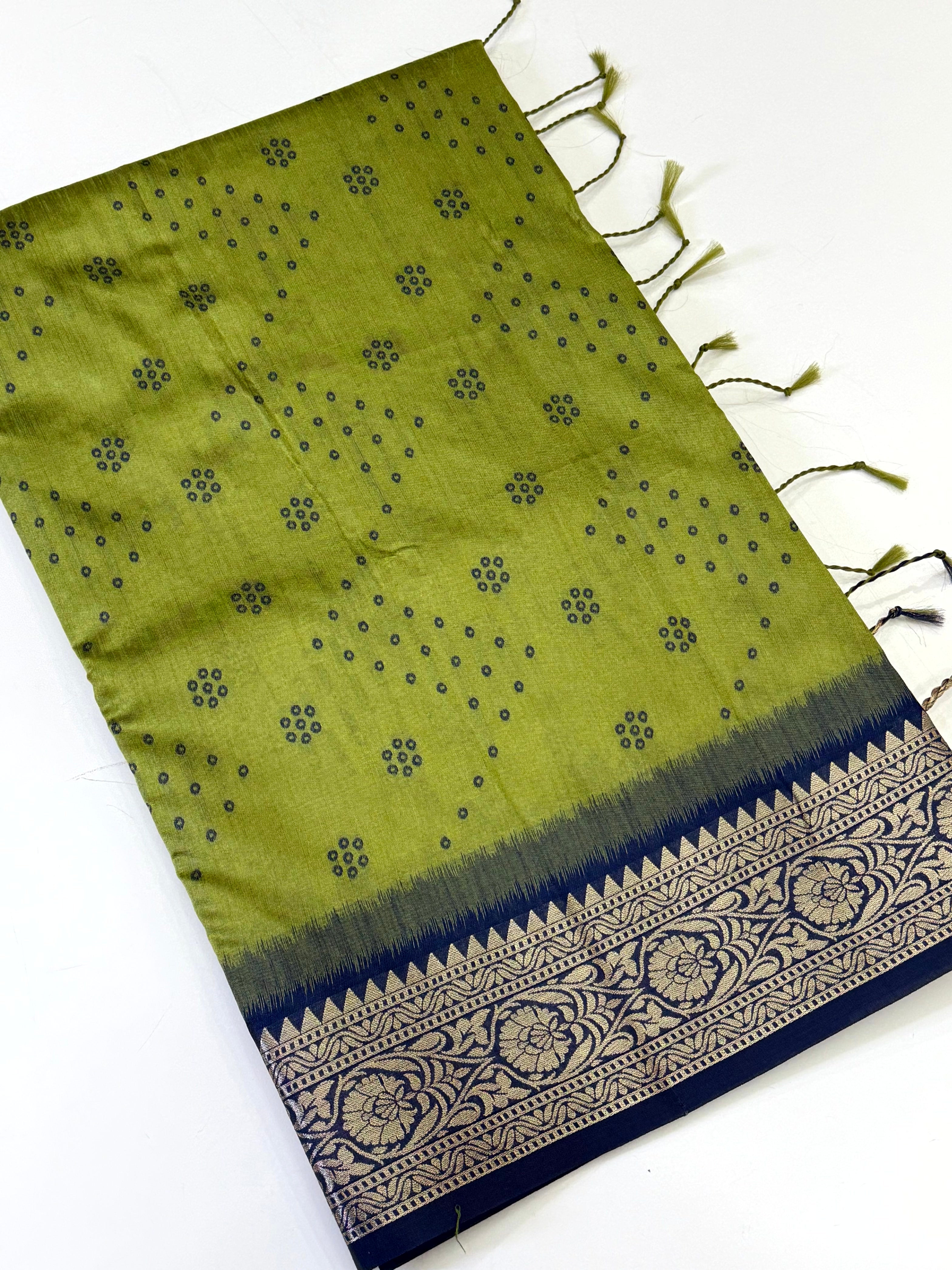 Green Bandhej Pochampally Raw Silk Saree