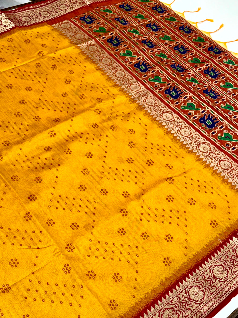 Yellow Bandhej Pochampally Raw Silk Saree