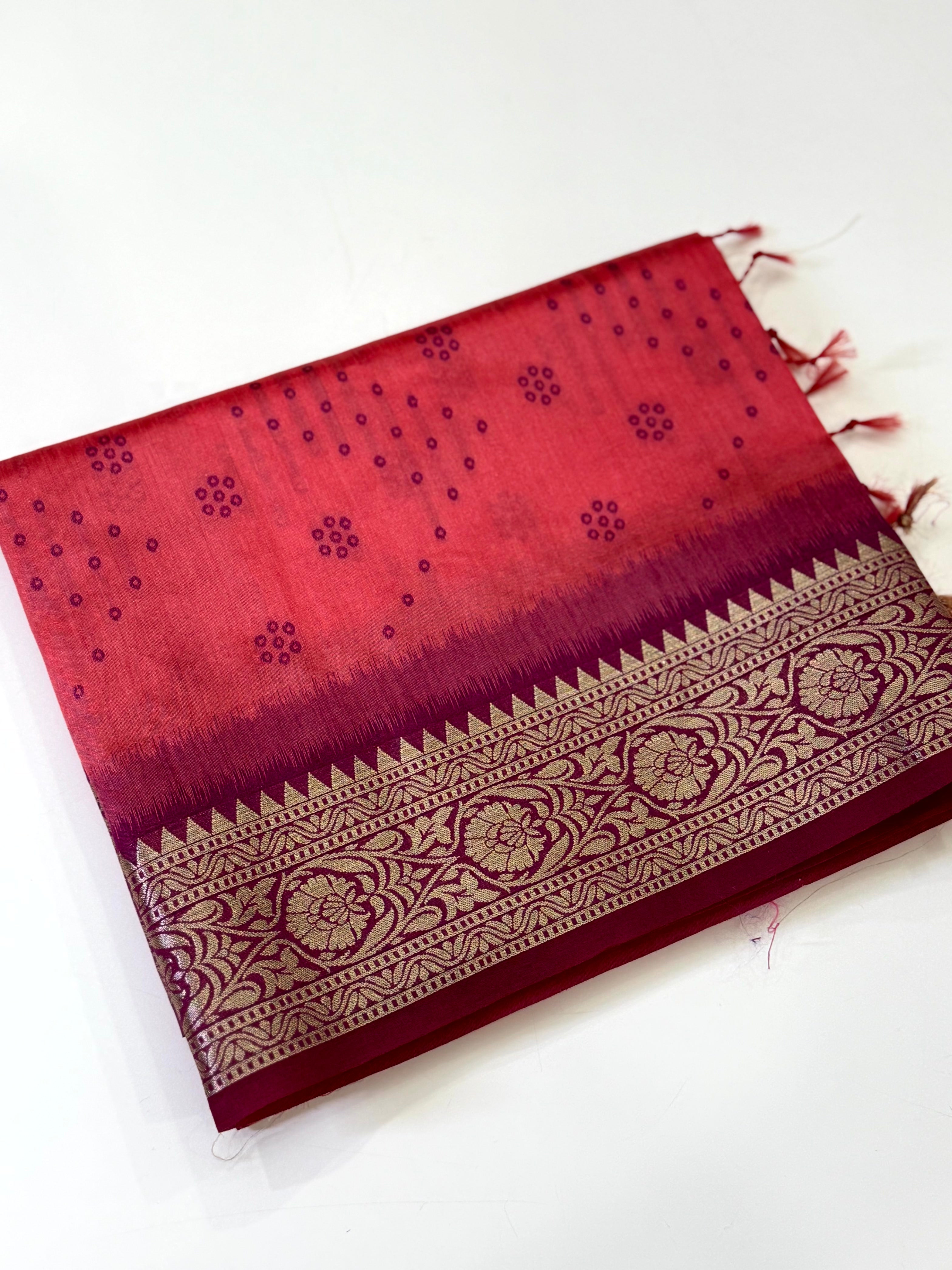 Pink Bandhej Pochampally Raw Silk Saree