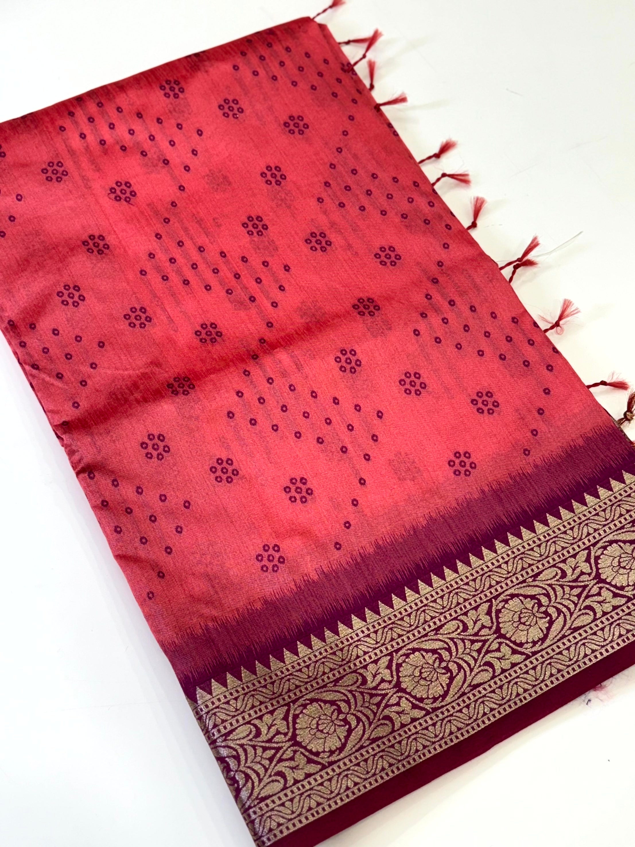 Pink Bandhej Pochampally Raw Silk Saree