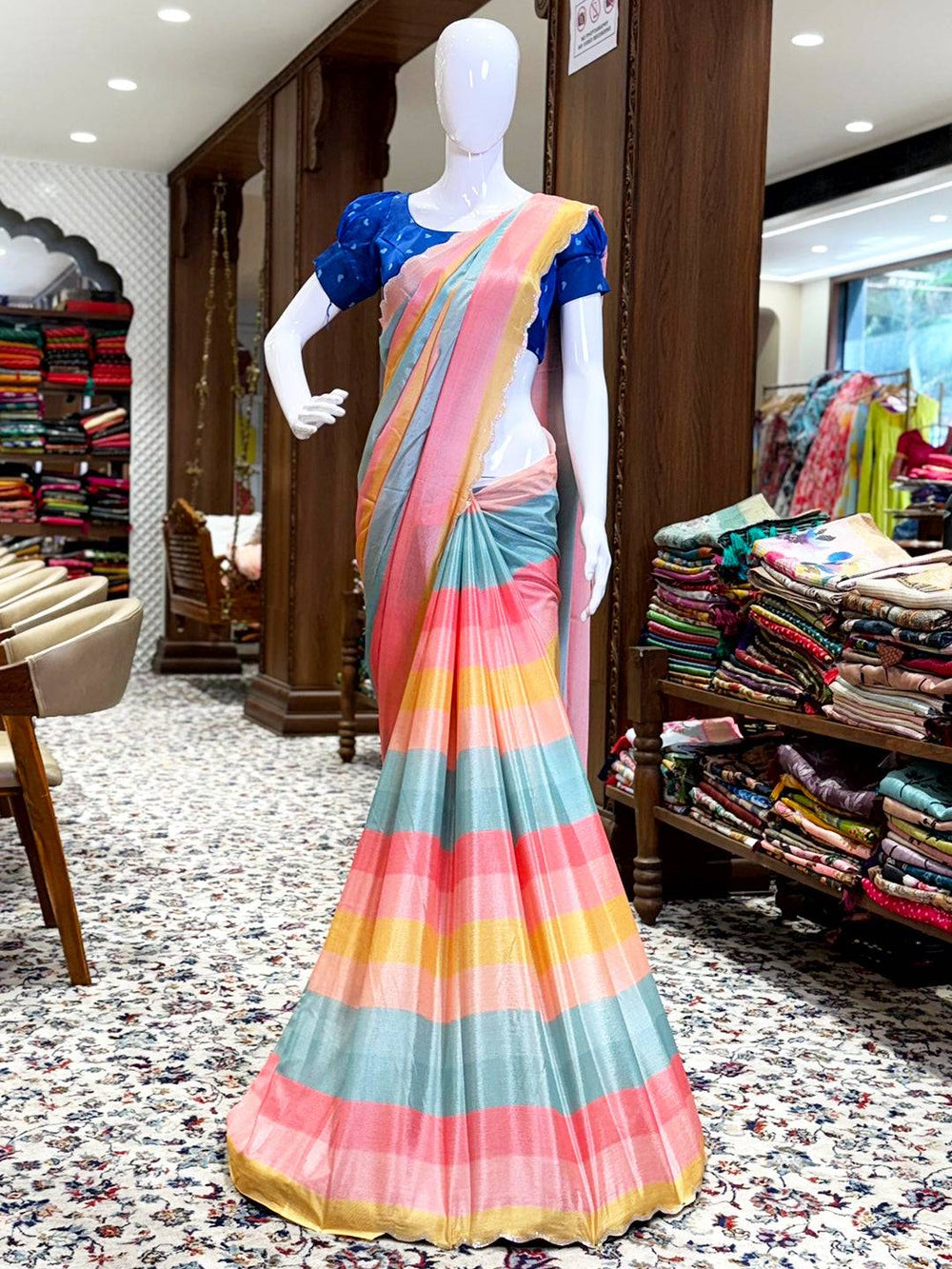 Radiant Soft Chiffon Swarovski Striped Saree