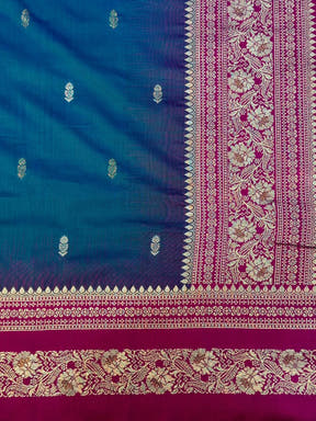 Gold Zari Woven Teal Soft Silk Saree

