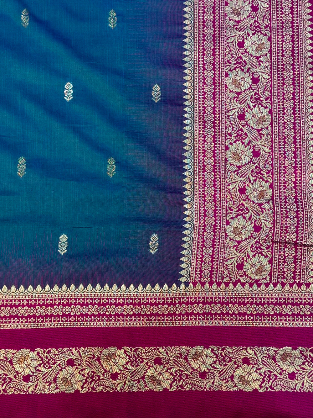 Gold Zari Woven Teal Soft Silk Saree