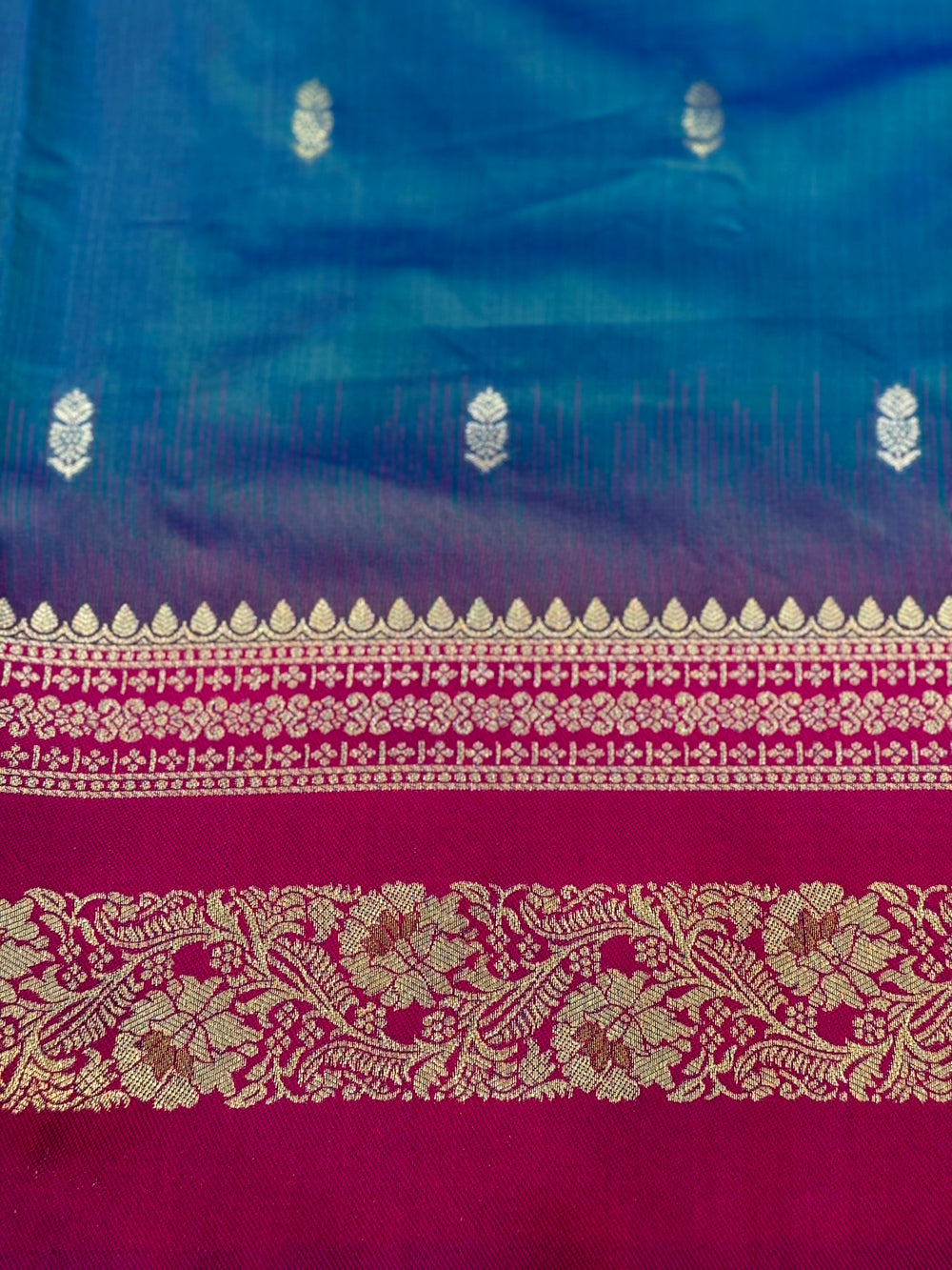 Gold Zari Woven Teal Soft Silk Saree