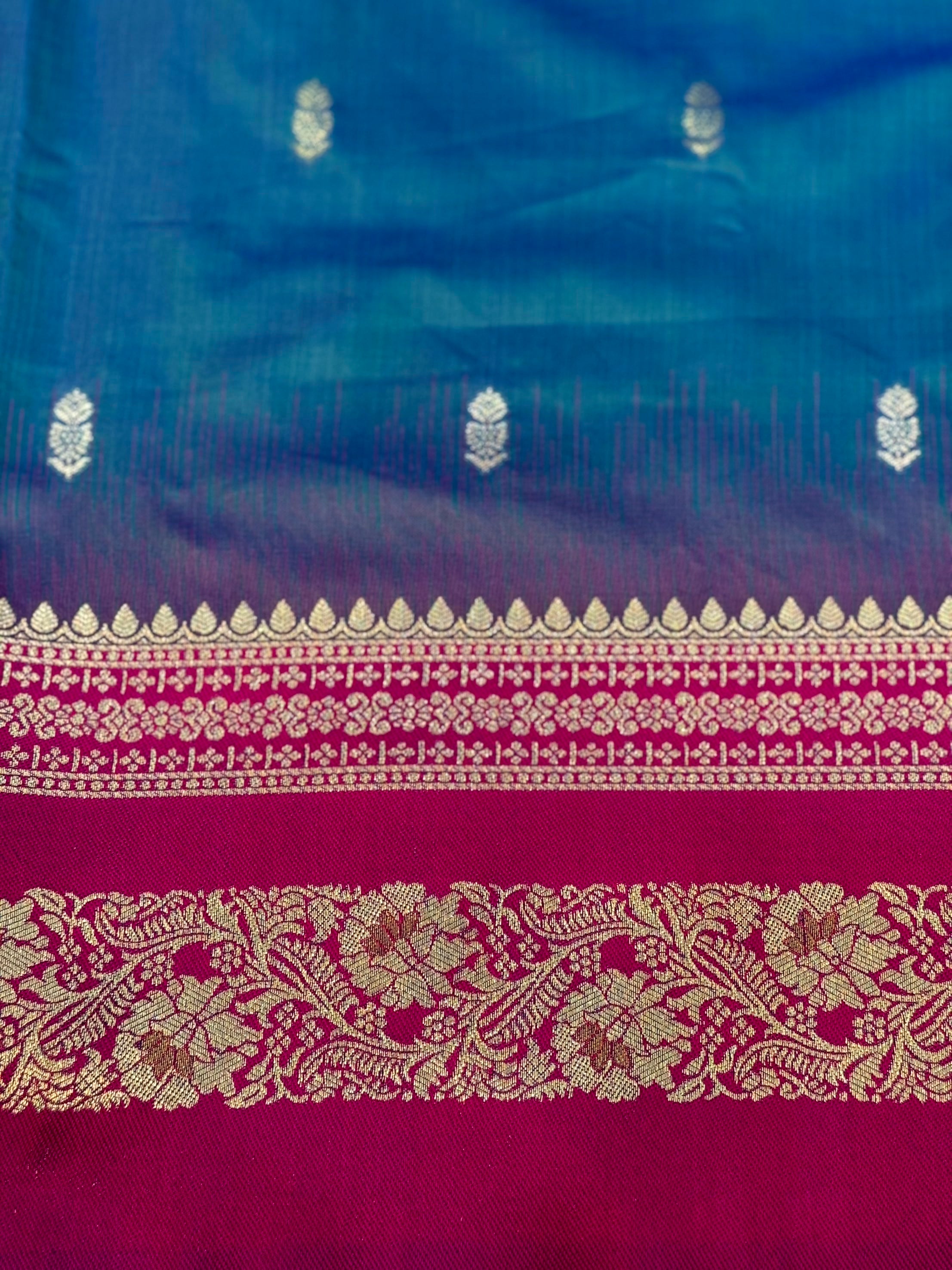 Gold Zari Woven Teal Soft Silk Saree