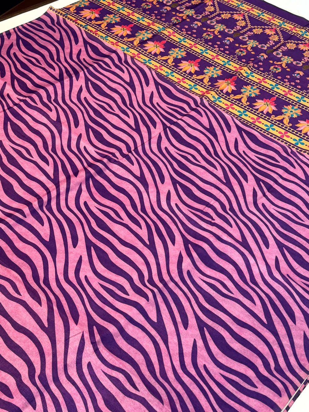 Wine Tussar Zibra Print Saree
