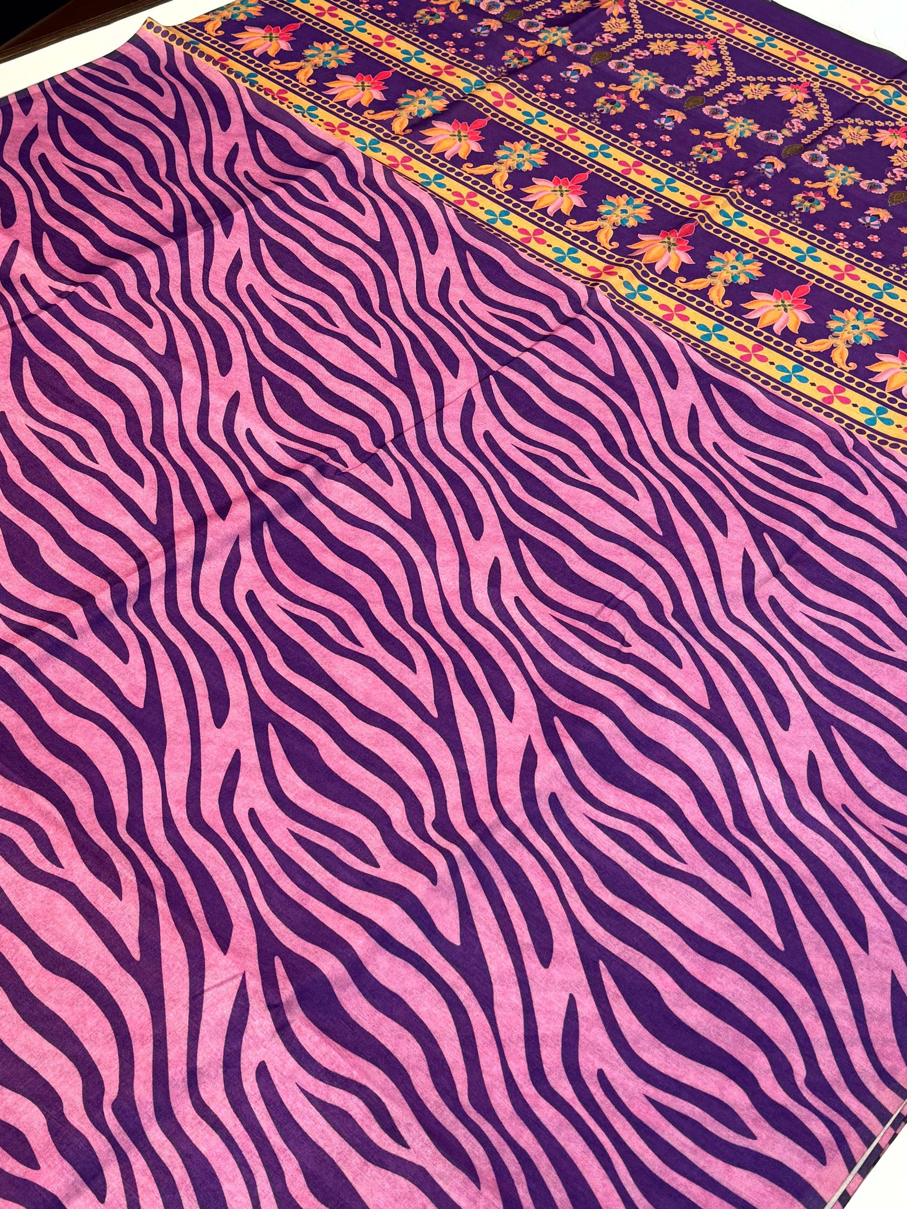 Wine Tussar Zibra Print Saree